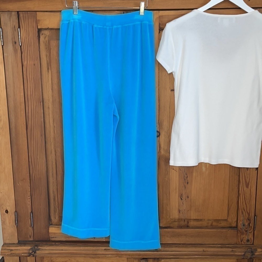 Saks Fifth Ave. Real Clothes Aqua Blue Velour High Waisted Pants Sz. S - Picture 9 of 17